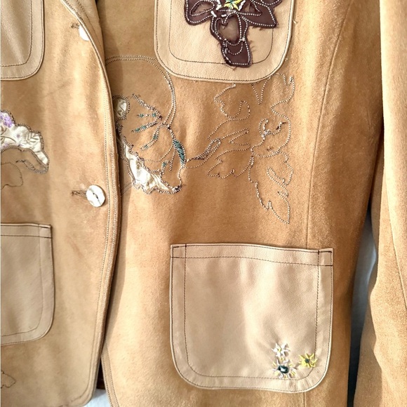 Neiman Marcus Exclusive Suede Leather Floral Embroidered Beaded Jacket Size 10 - Picture 5 of 7